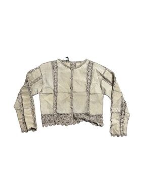 Vintage 90s Y2K SMH Boutique Bohemian Suede Leather Crochet Cut Out Festival Top